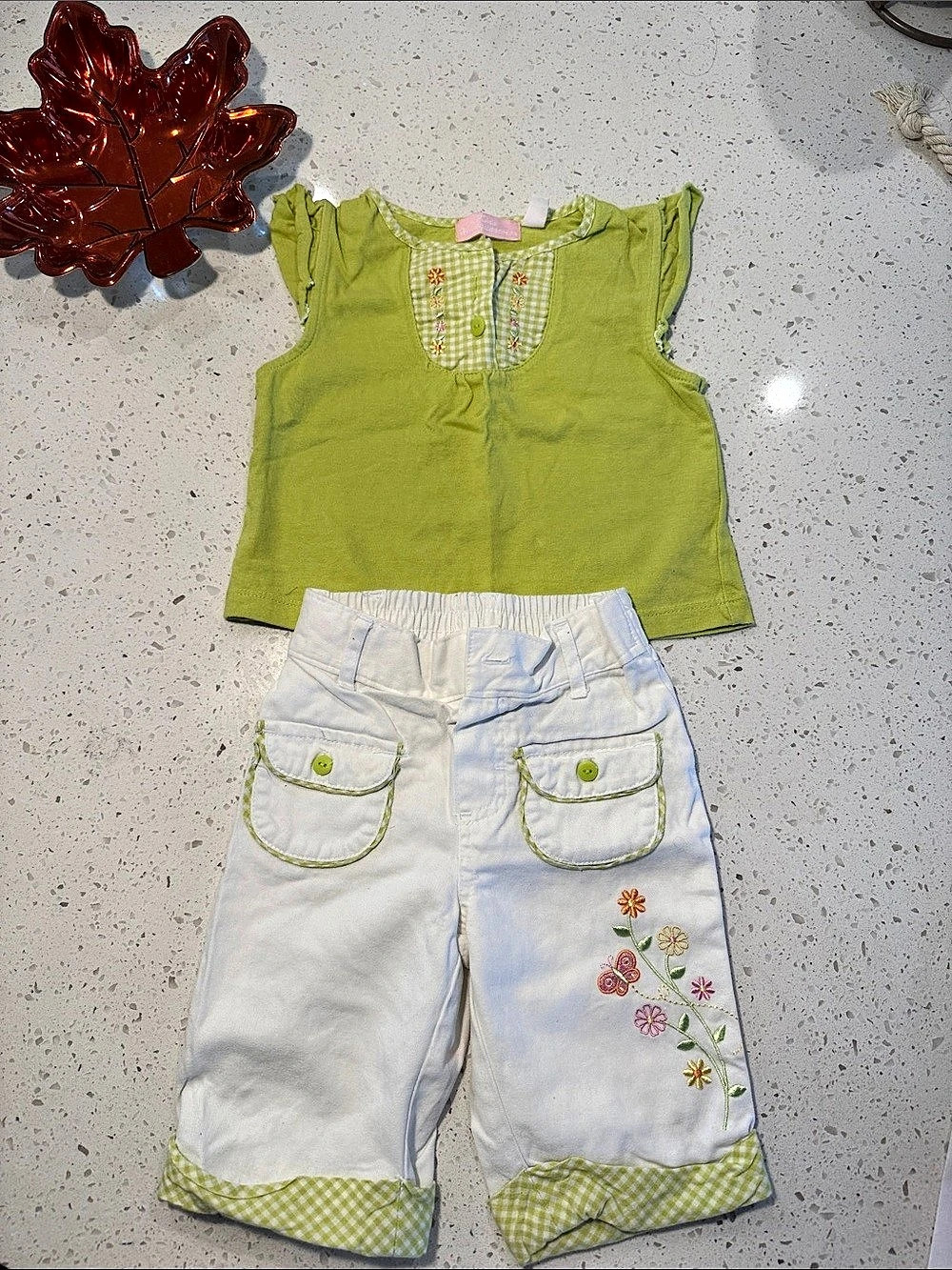 Kidz Fashion Girls Gingham Matching Set in Green & White